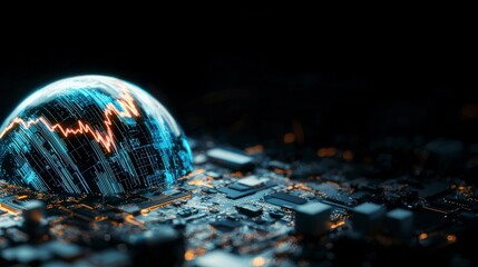 Global Network Data  Futuristic Tech  Digital Globe  Circuit Board  Stock Market Graph  Or