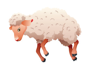 Small cartoon sheep. Lamb flat vector illustration. Funny baby sheep with curly wool. Farm animal art isolated on white background