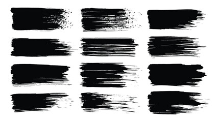 Vector paint brush set. Black ink grunge brush strokes. Grunge design elements. Painted ink stripes. Creative isolated spots. Ink smudge, abstract shape stains and smear set