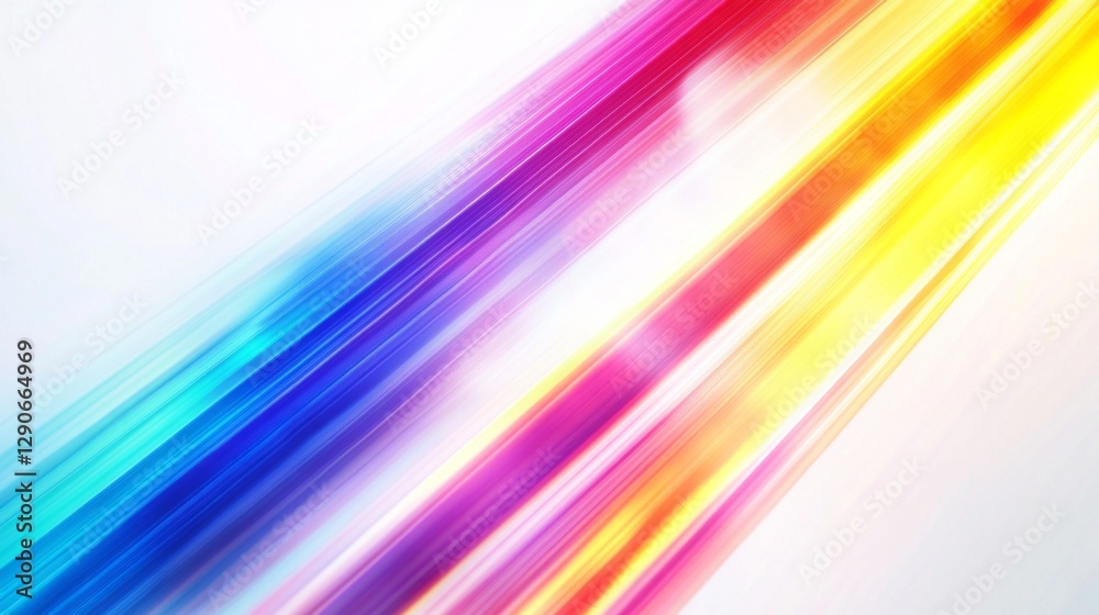 Poster colorful rainbow streaks flow gracefully over a bright white background, creating a dynamic visual e