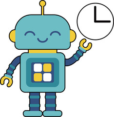 かわいいロボットのキャラクター　時計を持つ