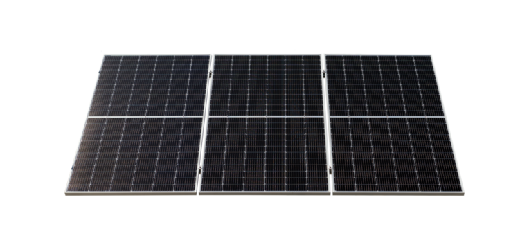 Cut out of large black solar panel front view with low angle view
