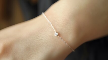 A minimalist silver bracelet with a tiny diamond accent