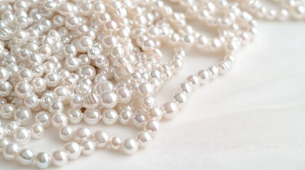 Obraz premium Pile of white pearls on sheer fabric