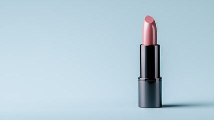 Obraz premium Single lipstick, studio shot, light blue background. Possible use makeup product catalog