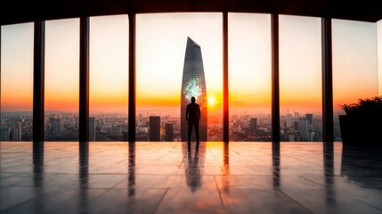 Sunset Cityscape  Businessman  Skyscraper  AI Innovation