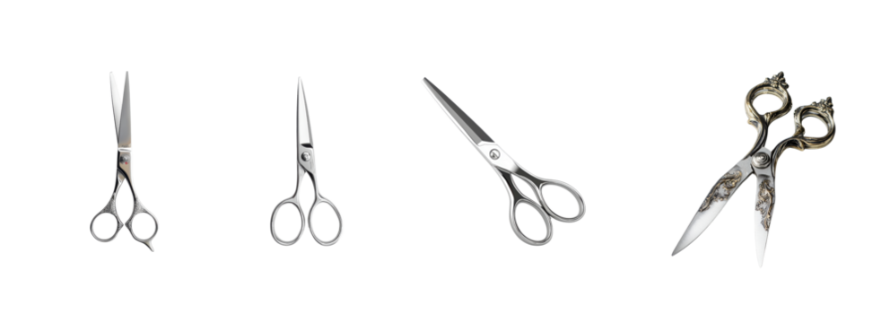 Various Types of Scissors on Black Background for Crafts and Office