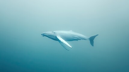 Obraz premium Majestic whale glides gracefully through serene blue waters, sho