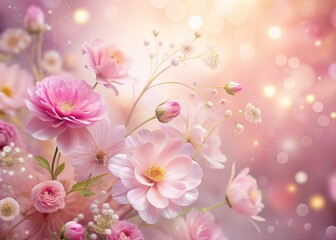 Fototapeta premium Abstract Pink Floral Background: Soft Pastel Blooms and Swirls