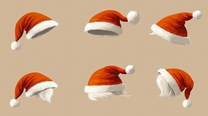 Naklejka premium Festive Christmas Santa Hats Red White Holiday Illustrations