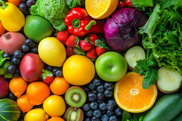 Colorful assortment of fresh fruits vegetables