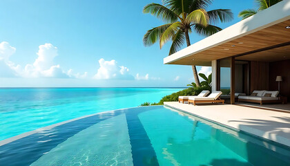 Fototapeta premium Oceanfront Luxury Home at Sunset, Pacific Northwest Elegance, modern luxury house near ocen, created with generative ai