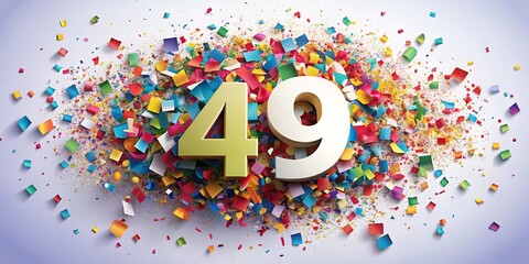 Colorful Paper Confetti Number 49 - 49th Birthday Celebration Vector Illustration