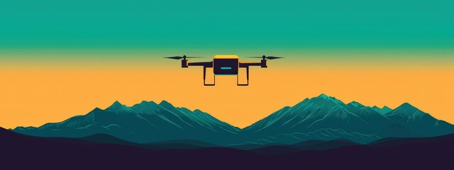 Aerial Drone Flying Over Mountain Landscape at Sunset