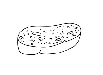 Vector slice of bread, bakery. Graphic ink loaf food, whole grain bread, ciabatta, brown homemade, baguette. Bun illustration isolated on background. Hand drawn line sketch. For designers, prints
