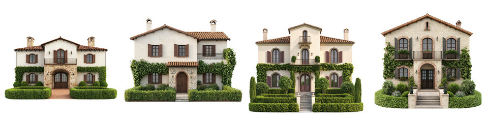 Collection of Luxurious Spanish Style Villas with Ornate Architectural Details Surrounded by Lush Landscaping and Inviting Terraces in a Peaceful Idyllic Setting