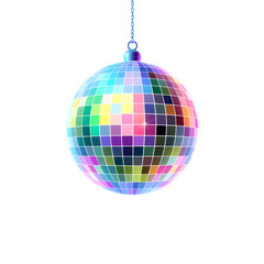 Fototapeta premium Disco ball holographic 3D icon. neon symbol vector illustration isolated on white background. Generative AI
