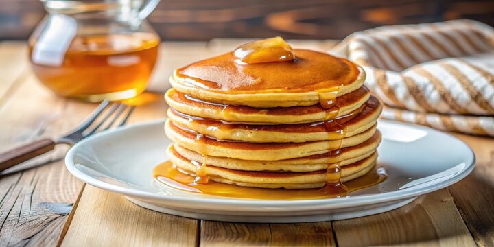 Golden Brown Pancake with Sweet Honey Syrup, dining room, breakfast food,  dining room