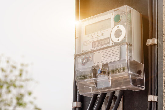 Electric digital meters for home use, power supply meters.Close-up of modern smart grid residential digital power supply meter