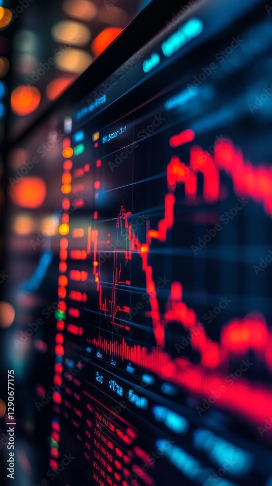 Poster A group of investors is deeply engrossed in discussing financial strategies while analyzing market graphs displayed on a sleek screen