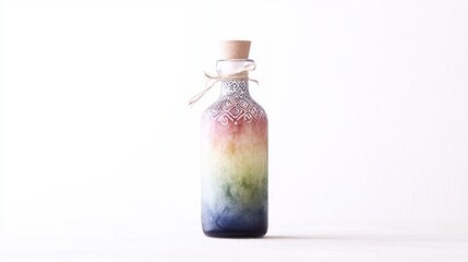 Hand painted Glass Bottle  Watercolor Sunset  Bohemian Decor   Unique Vase