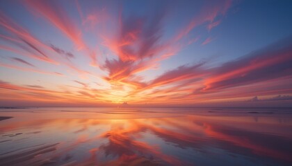 Fototapeta premium Blazing Sunset Over Serene Beach Reflection