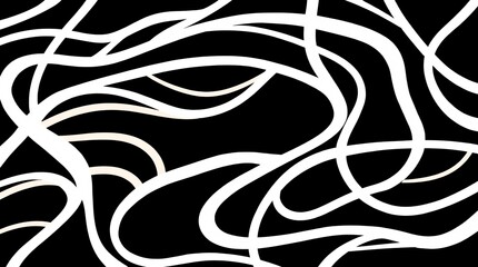 Fototapeta premium Abstract Black and White Wavy Stripes, Modern Minimalist Art, Dynamic Flowing White Lines on Black Background, Vector Illustration