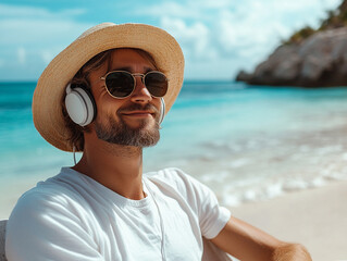 Enjoying a relaxing day at the beach with music