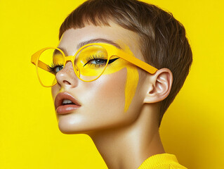 Model showcases vibrant yellow aesthetic in urban setting