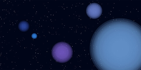 Fototapeta premium Colorful planets in space blue and purple spheres, starry night sky exploration