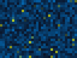 abstract digital pixel pattern with blue and yellow mosaic design, square geometric texture