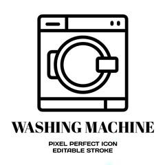 washing machine symbol, featuring an editable stroke outline icon isolated on white background flat vector illustration. Pixel perfect