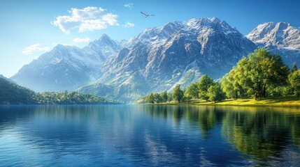Fototapeta premium Serene Mountain Lake Sunrise Landscape