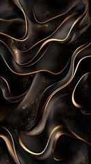 Dark background, golden lines in the shape of waves, high contrast
