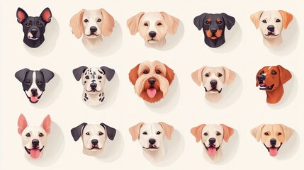 Obraz premium Adorable Dog Portraits Diverse Breeds Hand Drawn Style Pet Illustrations Canine Heads