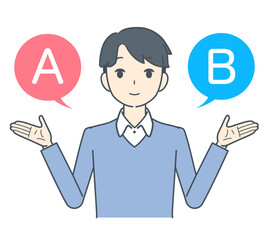 AとBの選択肢を選ぶ男性