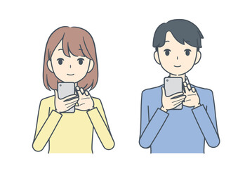 スマホを操作する男性と女性
