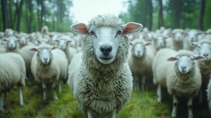Fototapeta premium Sheep Flock Leader in Forest