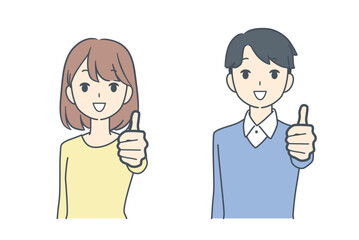親指を立てる男性と女性
