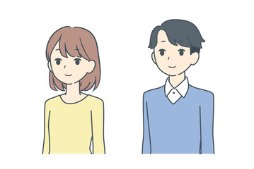 カジュアルな服装の男性と女性 斜め