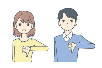 親指を下げて否定する男性と女性