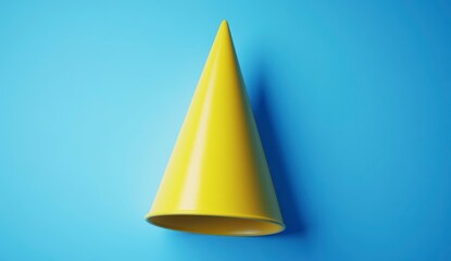 Fototapeta premium Bright Yellow Party Hat on Blue Background