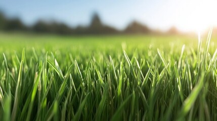 Fototapeta premium Lush Green Grass Meadow Sunny Day Nature Background