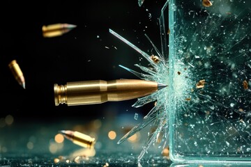 Bullet shatters glass in a high-speed shooting demonstration held during the day