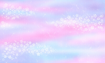 春色の和紙に桜の花が舞う、彩りが滲む大礼紙の背景