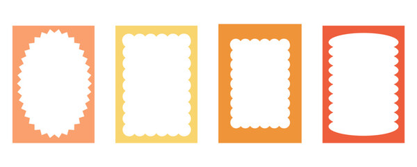 Groovy frame jagged scallop edge, frame text box or border. Curve funky y2k retro form, geometric shape, framework. Wiggle figure, rectangle.