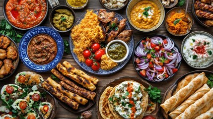 Fototapeta premium Colorful and Delicious Spread of Various Traditional Dishes