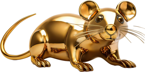 Golden Mouse Figurine Shiny Metal Rat Sculpture Luxury Animal Art Wealth Symbol