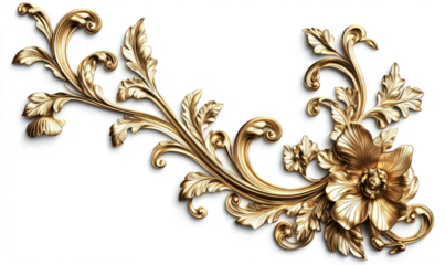 Golden floral ornament on a white background with a clipping path
