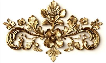 Golden floral ornament on a white background with a clipping path